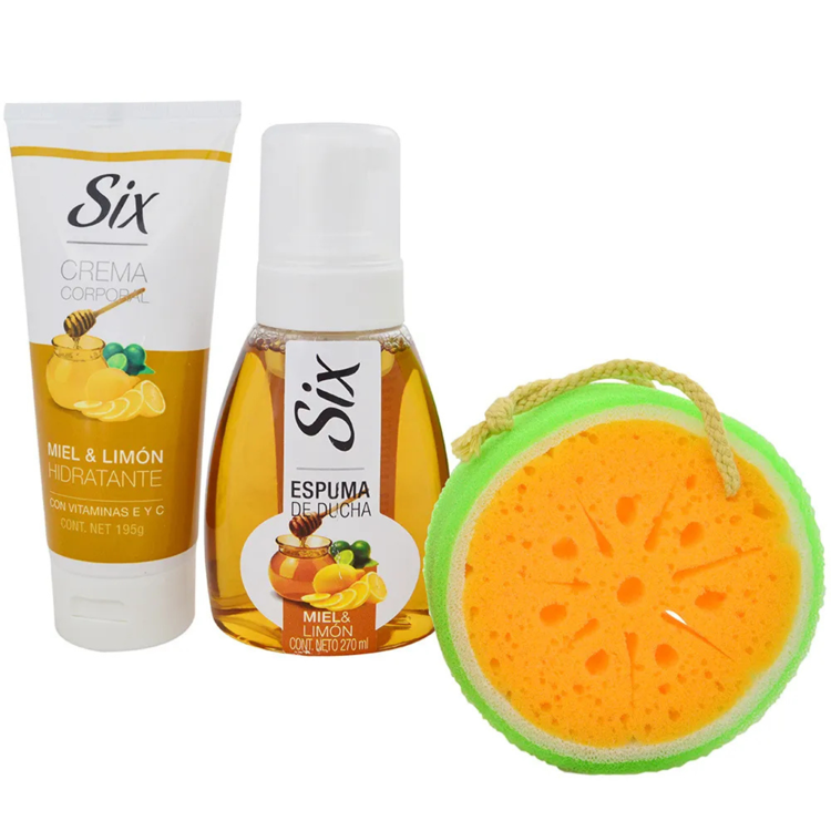 Imagen de Pack Six Espuma + Crema + Esponja - Miel y Limón