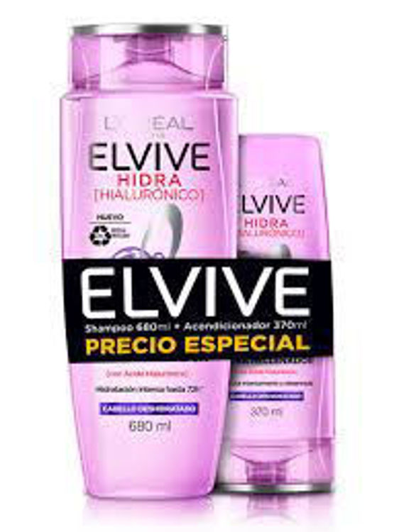 Imagen de L'Oréal Paris Elvive Pack Shampoo Hidra Hialurónico 680 ml   + Acondicionador 370
