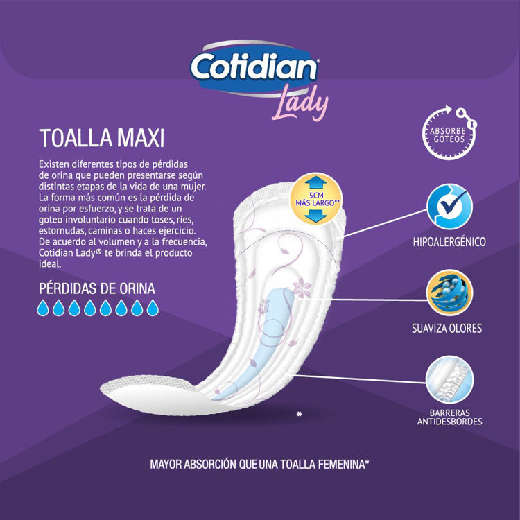 Imagen de Cotidian Lady Maxi Toalla Higiénica para Incontinencia  Leve 28 Unidades