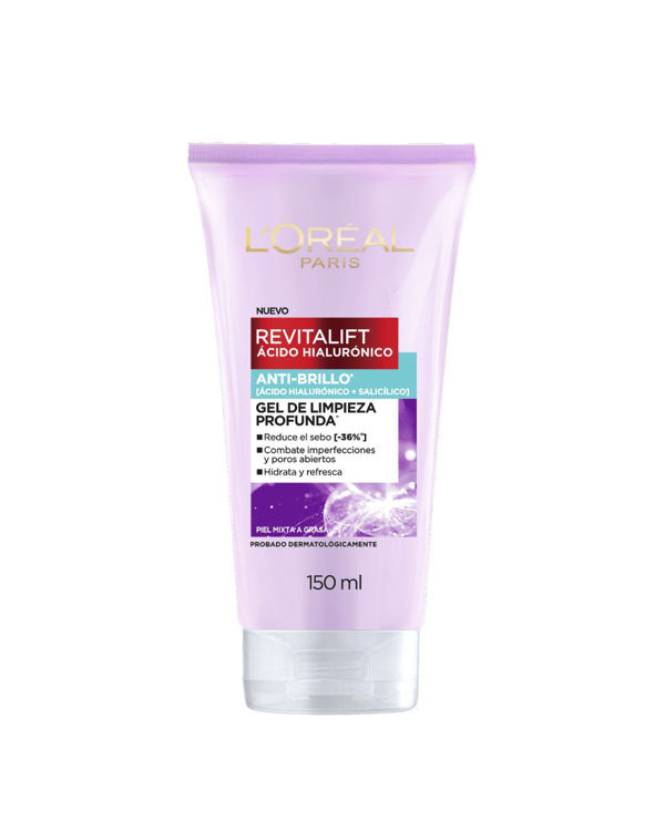 Imagen de L'Oreal París Gel de Limpieza  Revitalift Antibrillo con Ácido Hialurónico y Ácido Salicílico 150 ml